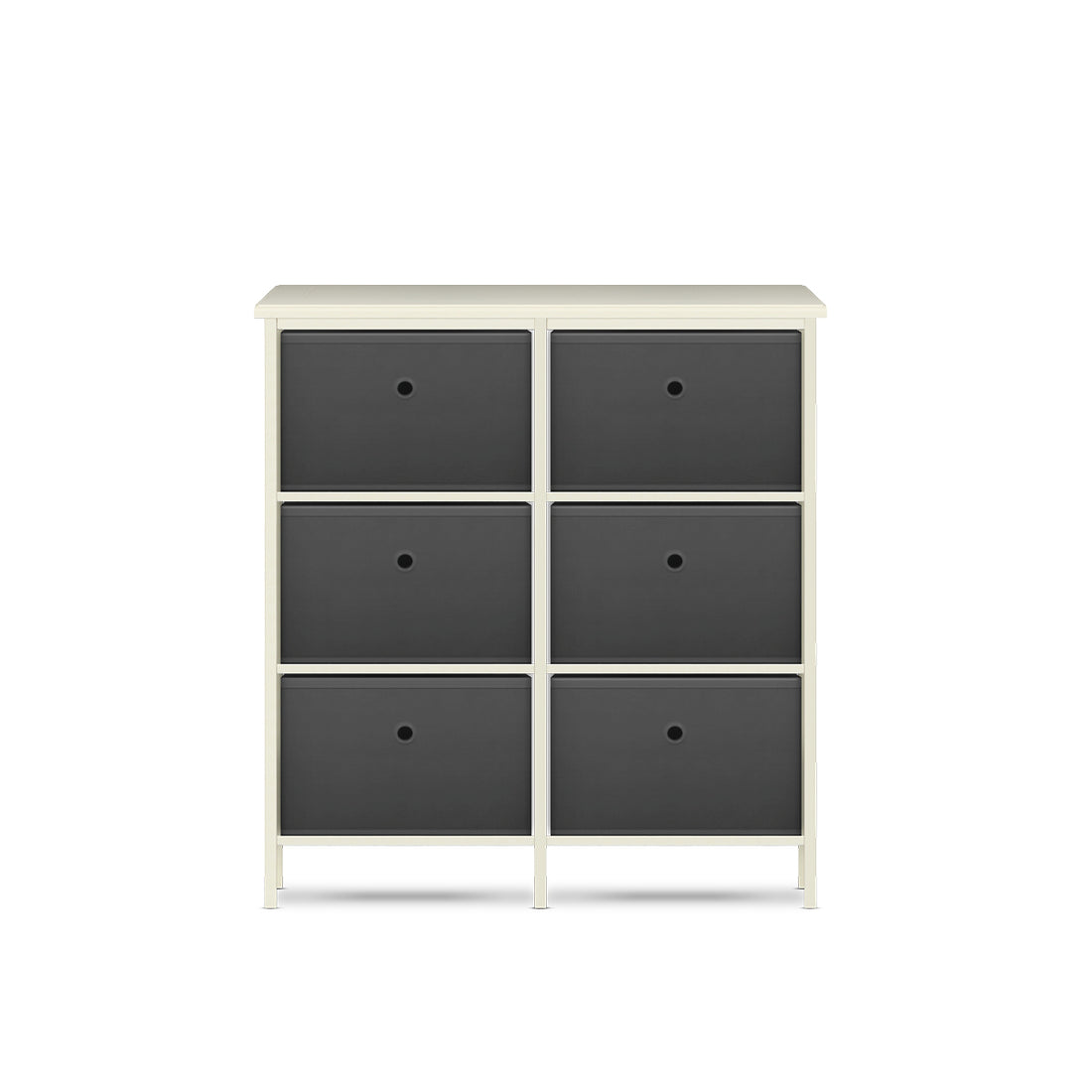 6 Drawer Pine Wood Storage Chest Grey Fabric Baskets 70 x 80cm