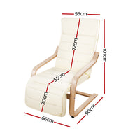 Fabric Armchair with Adjustable Footrest - Beige