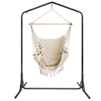 Outdoor Hammock Chair with Stand Tassel Hanging Rope Hammocks Cream