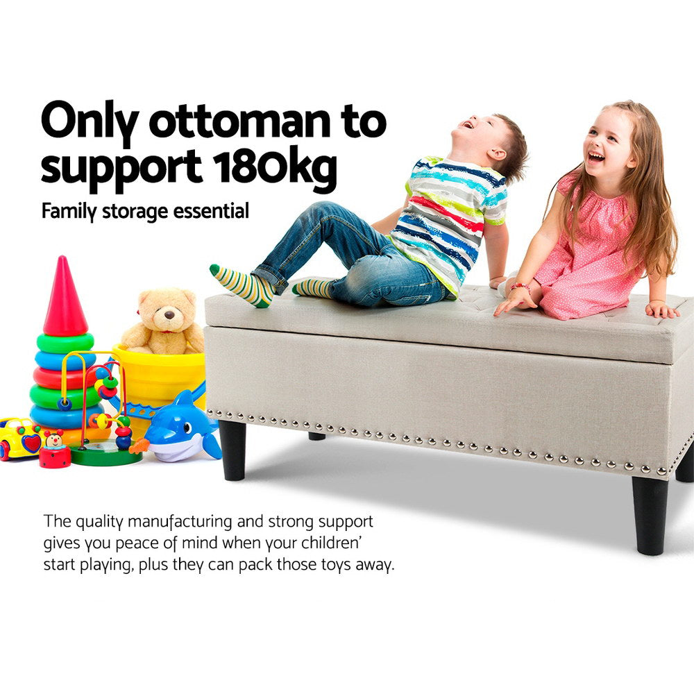 Storage Ottoman Blanket Box Fabric Chest Footstool Foot Stool Bench Taupe