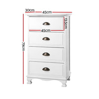 Vintage Bedside Table Chest 4 Drawers Storage Cabinet Nightstand White