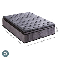Charcoal Mattress Pocket Spring Pillowtop 5 Zone 32cm Depth - Queen