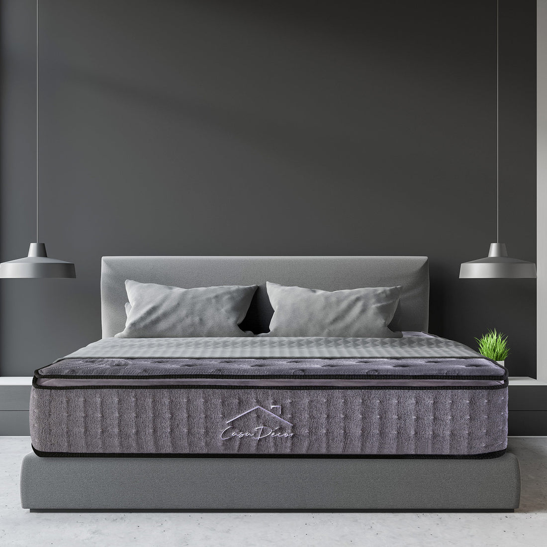 Charcoal Mattress Pocket Spring Pillowtop 5 Zone 32cm Depth - Queen