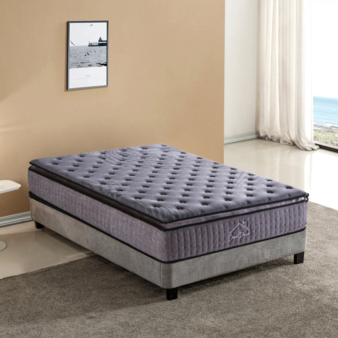 Charcoal Mattress Pocket Spring Pillowtop 5 Zone 32cm Depth - Queen