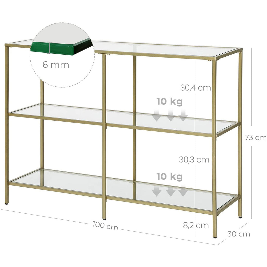 3-Tier Tempered Glass Sofa Table Modern Storage Shelf
