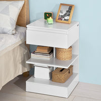 White Bedside Table with 1 Drawer and 3 Shelves