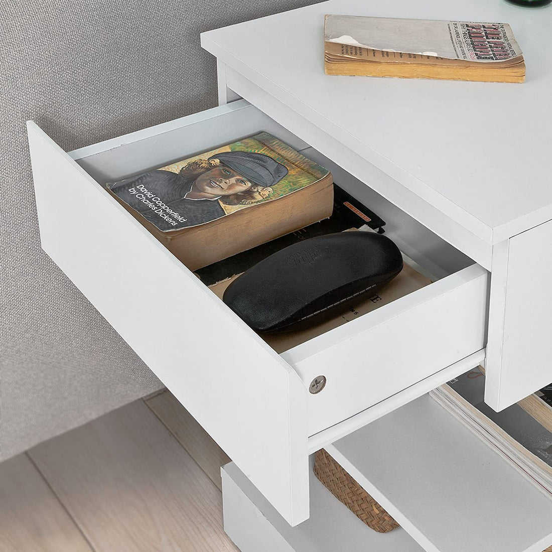 White Bedside Table with 1 Drawer and 3 Shelves