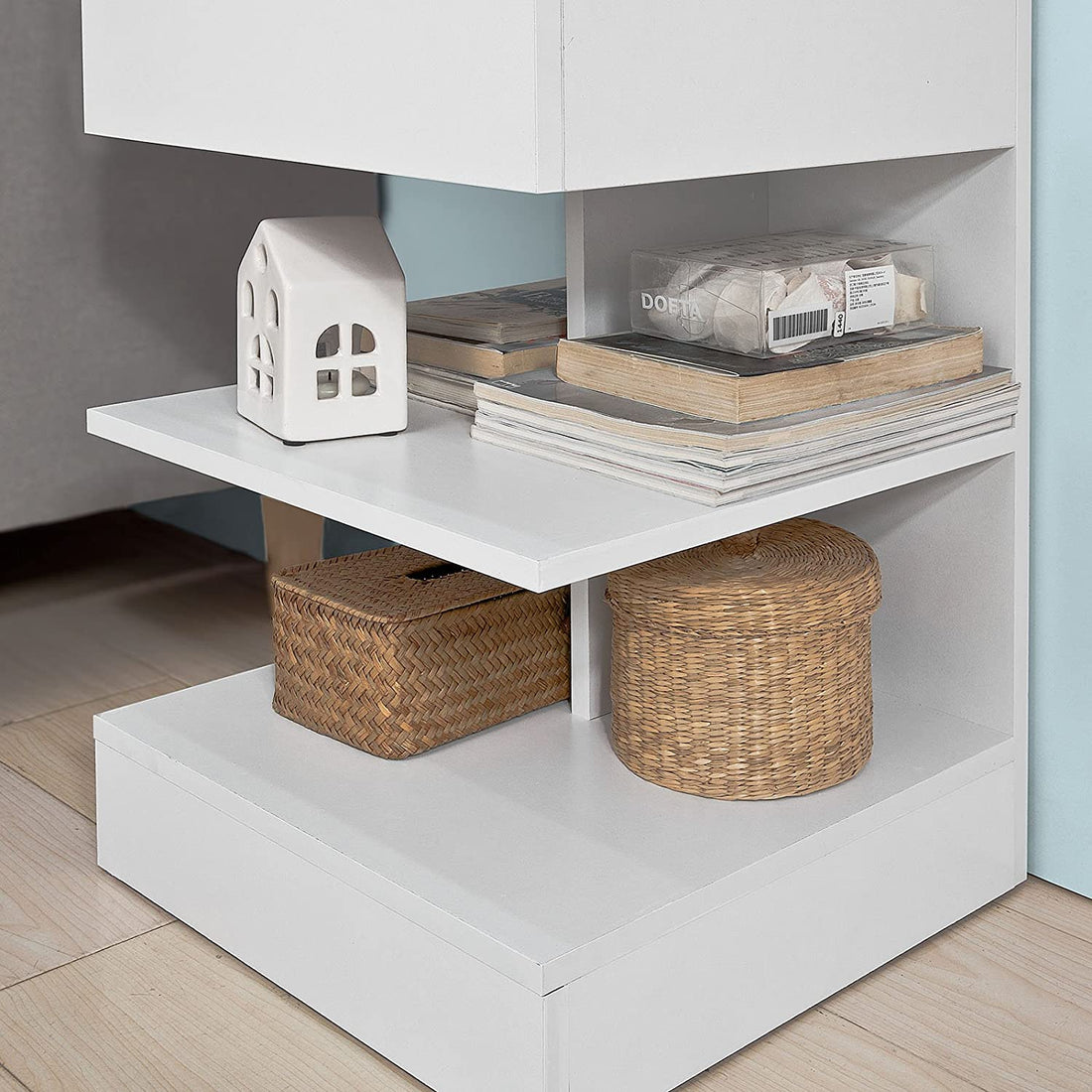 White Bedside Table with 1 Drawer and 3 Shelves