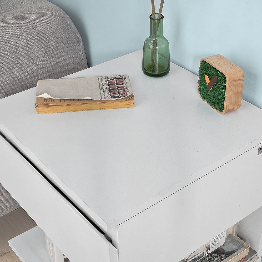 White Bedside Table with 1 Drawer and 3 Shelves