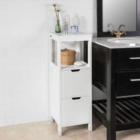 White Freestanding Cabinet with 2 Drawers and Shelf for Bathroom