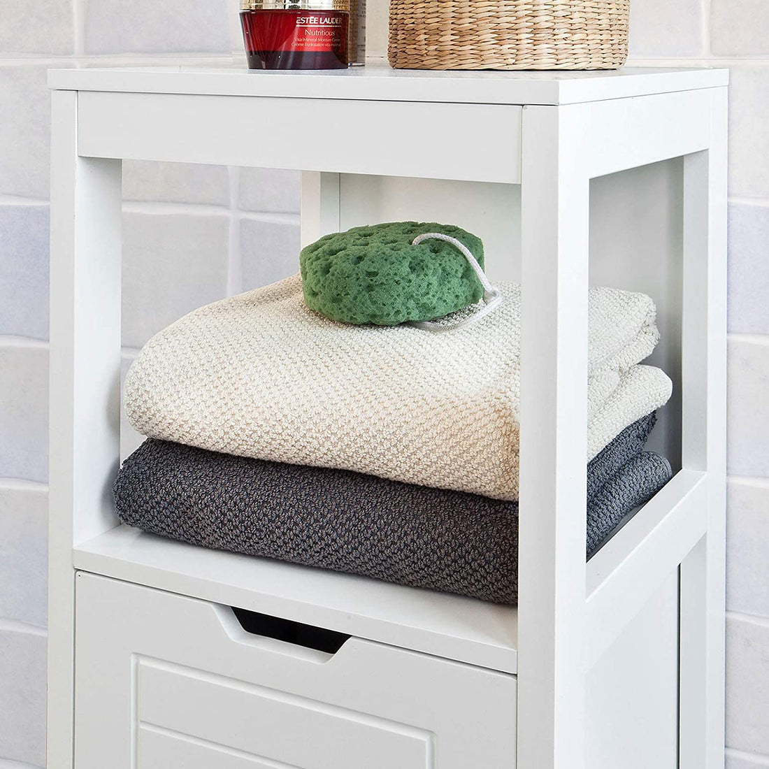 White Freestanding Cabinet with 2 Drawers and Shelf for Bathroom