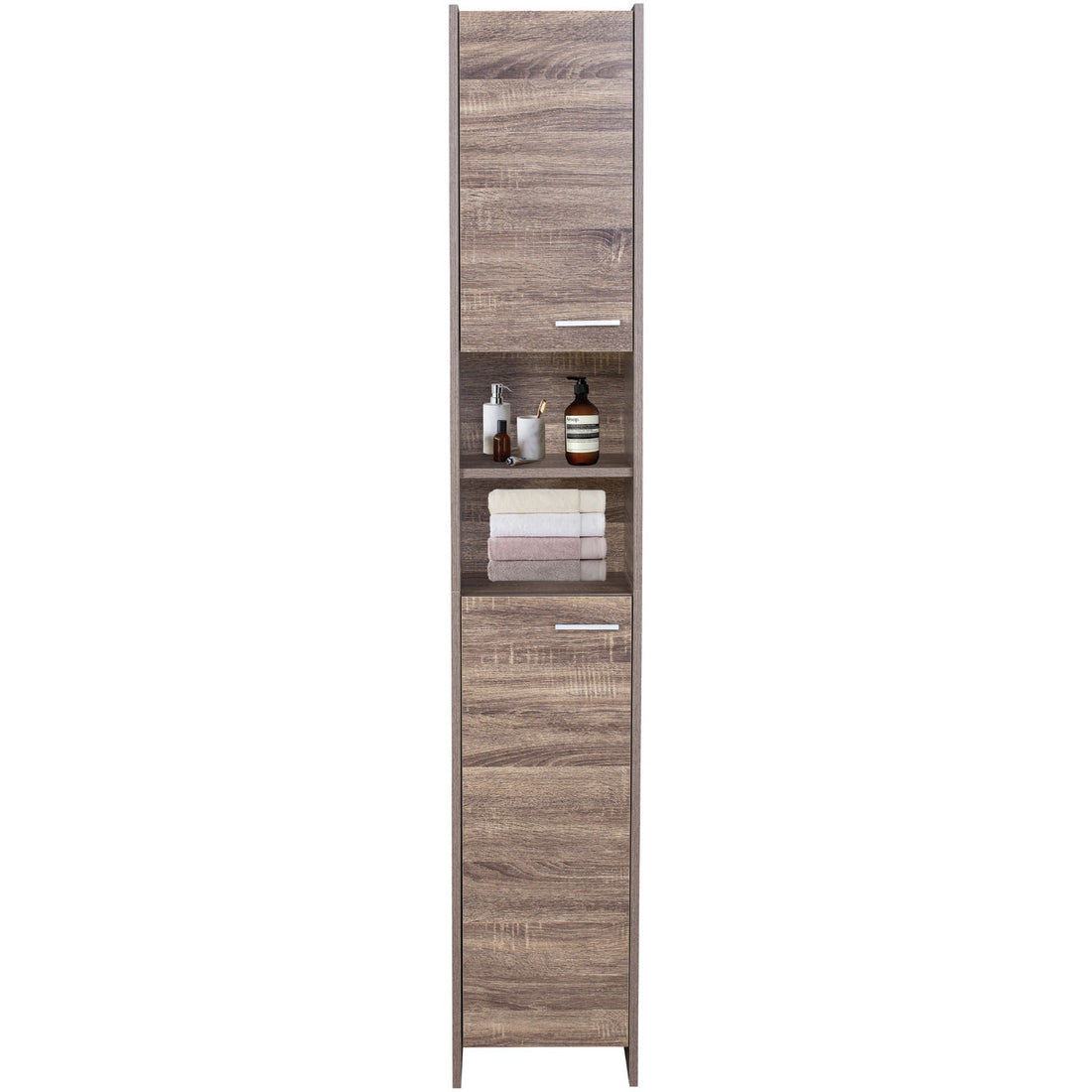 Bathroom Tallboy Narrow High Cabinet With 2 Doors/2 Shleves - Walnut