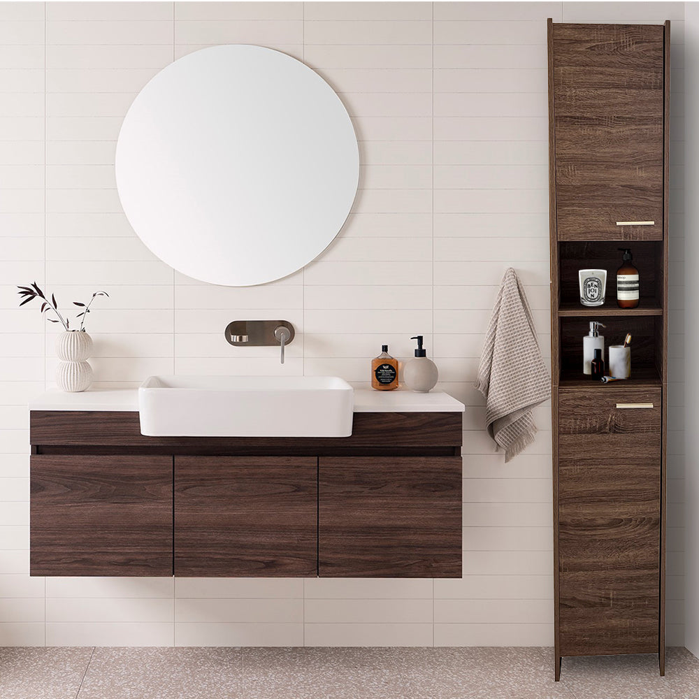 Bathroom Tallboy Narrow High Cabinet With 2 Doors/2 Shleves - Walnut