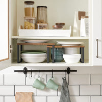 Cabinet Shelf Organizers Set of 2 Metal Kitchen Counter Shelves Rustic Brown KCS020X01