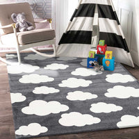 Piccolo Dark Grey and White Cloud Kids Rug 120x170cm