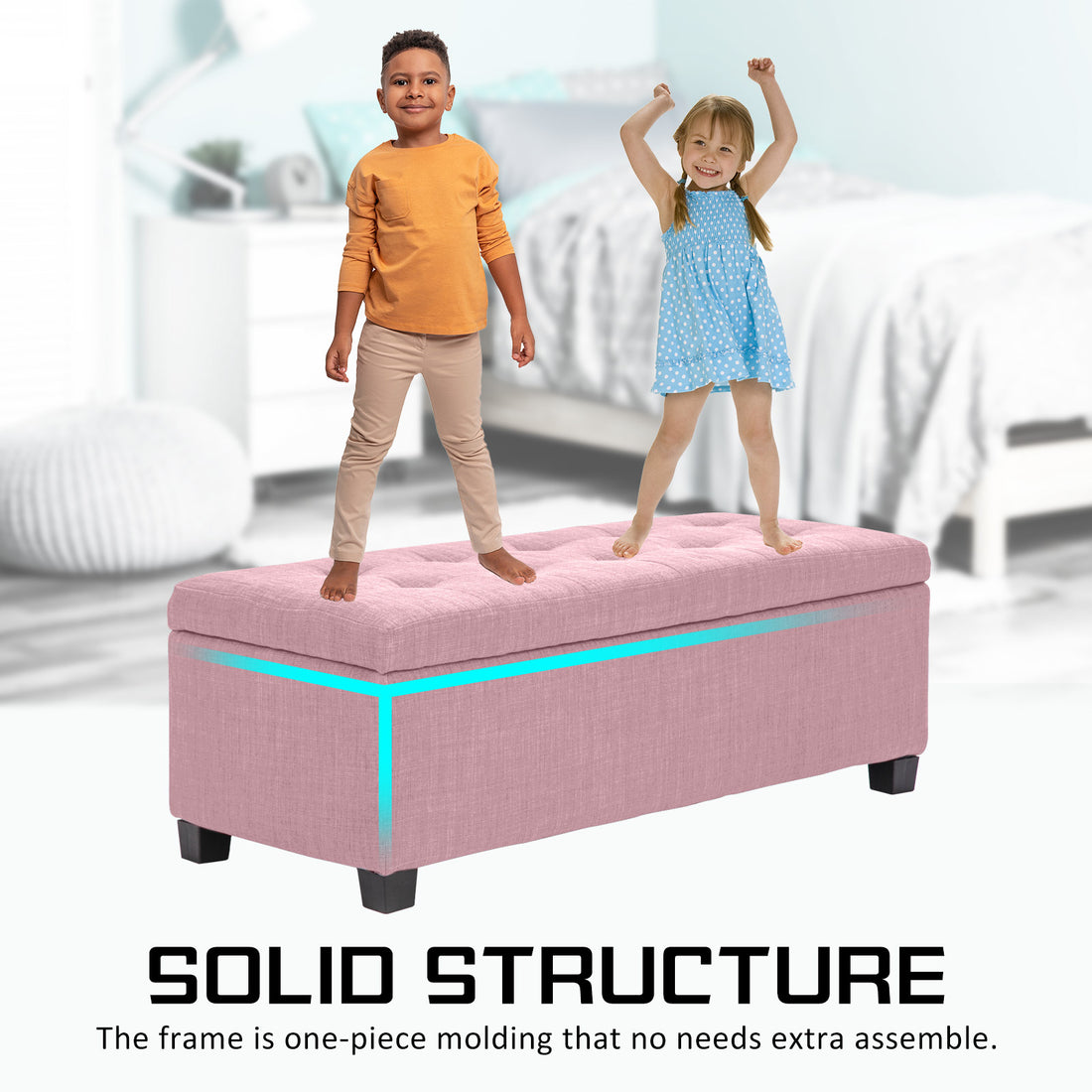 102cm Pink Storage Ottoman Stool Fabric
