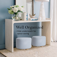 La Bella Light Blue Fabric Ottoman Round Wooden Leg Foot Stool