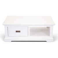 Coffee Table 120cm Solid Acacia Timber Wood Coastal Furniture - White