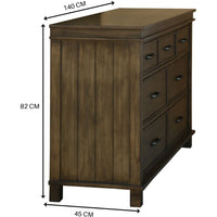 Lily Dresser 7 Chest of Drawers Solid Wood Tallboy Storage Cabinet - Rustic Grey