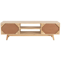 Olearia Entertainment TV Unit 150cm Solid Mango Wood Rattan 2 Door Natural