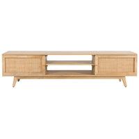 Olearia Entertainment TV Unit 175cm Solid Mango Wood Rattan 2 Door Natural