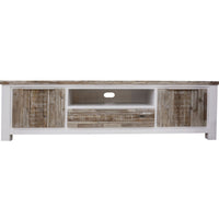 Plumeria Entertainment TV Unit 210cm 2 Door Solid Acacia Timber - White Brush