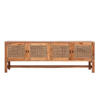 Jasmine Entertainment TV Unit 160cm 4 Door Mindi Wood Rattan - Brown