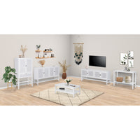 Sideboard Buffet Table 160cm 4 Door Mindi Wood Rattan - White