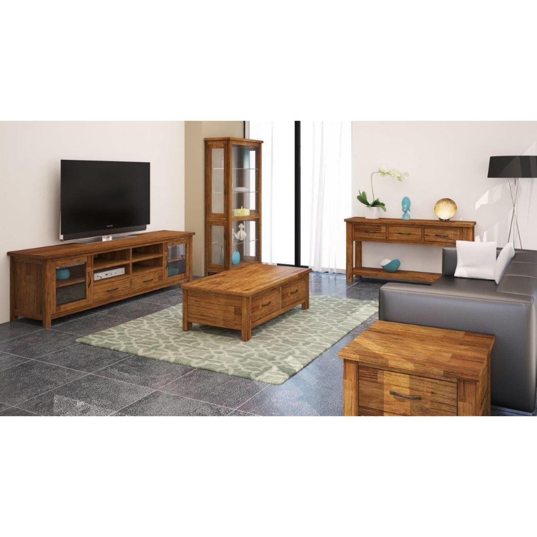 Birdsville Entertainment TV Unit 223cm 2 Door 2 Drawer Mt Ash Wood - Brown