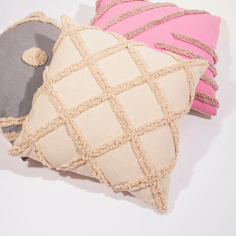 Tassel Hand Tufted Cushion Cover Moroccan Boho Beni Ourain Style Cushion Cover - Berber Style Cushion Cover