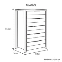 5 Pieces Bedroom Queen Suite - Oak Bed, Bedside Table, Tallboy & Dresser