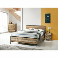 4 Piece Bedroom Queen Suite Light Oak with Metal Legs - Bed, Bedside Table & Tallboy
