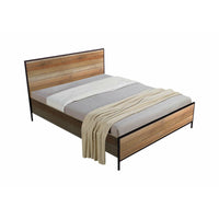 4 Piece Bedroom Queen Suite Light Oak with Metal Legs - Bed, Bedside Table & Tallboy
