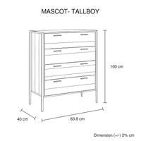 4 Piece Storage Bedroom Queen Suite Natural Wood with Metal Legs - Bed, Bedside Table & Tallboy