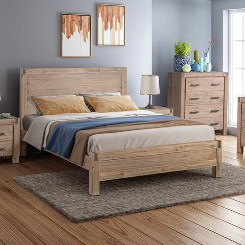 Oak Bed Frame in Solid Acacia Wood with Medium High Headboard - King Single
