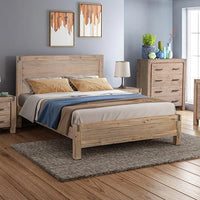 Oak Bed Frame in Solid Acacia Wood with Medium High Headboard - King Single