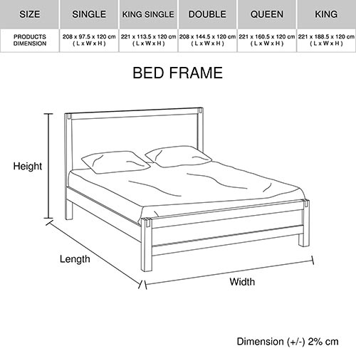 Oak Bed Frame in Solid Acacia Wood with Medium High Headboard - King Single