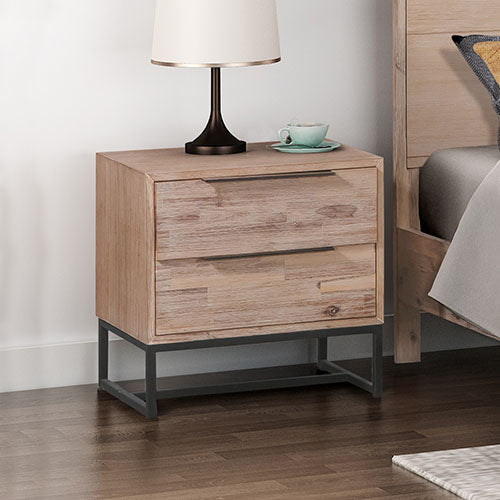 Wood Veneered Bedside Table with 2 drawers Side Table
