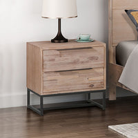 Wood Veneered Bedside Table with 2 drawers Side Table