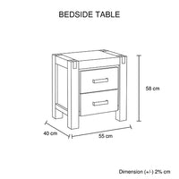 Oak Acacia Wood Bedside Table with 2 drawers