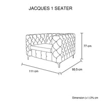 Single Seater Black Sofa Classic Armchair Button Tufted in Velvet Fabric with Metal Legs