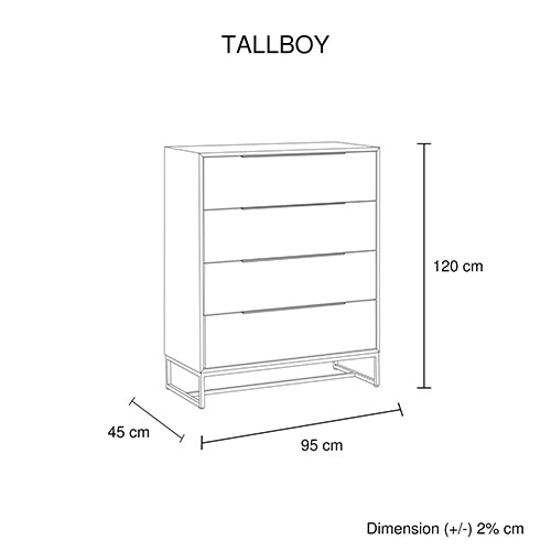 Dark Wood Tallboy with 4 Storage Drawers