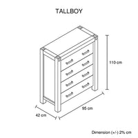 Wooden Tallboy with 4 Storage Drawers