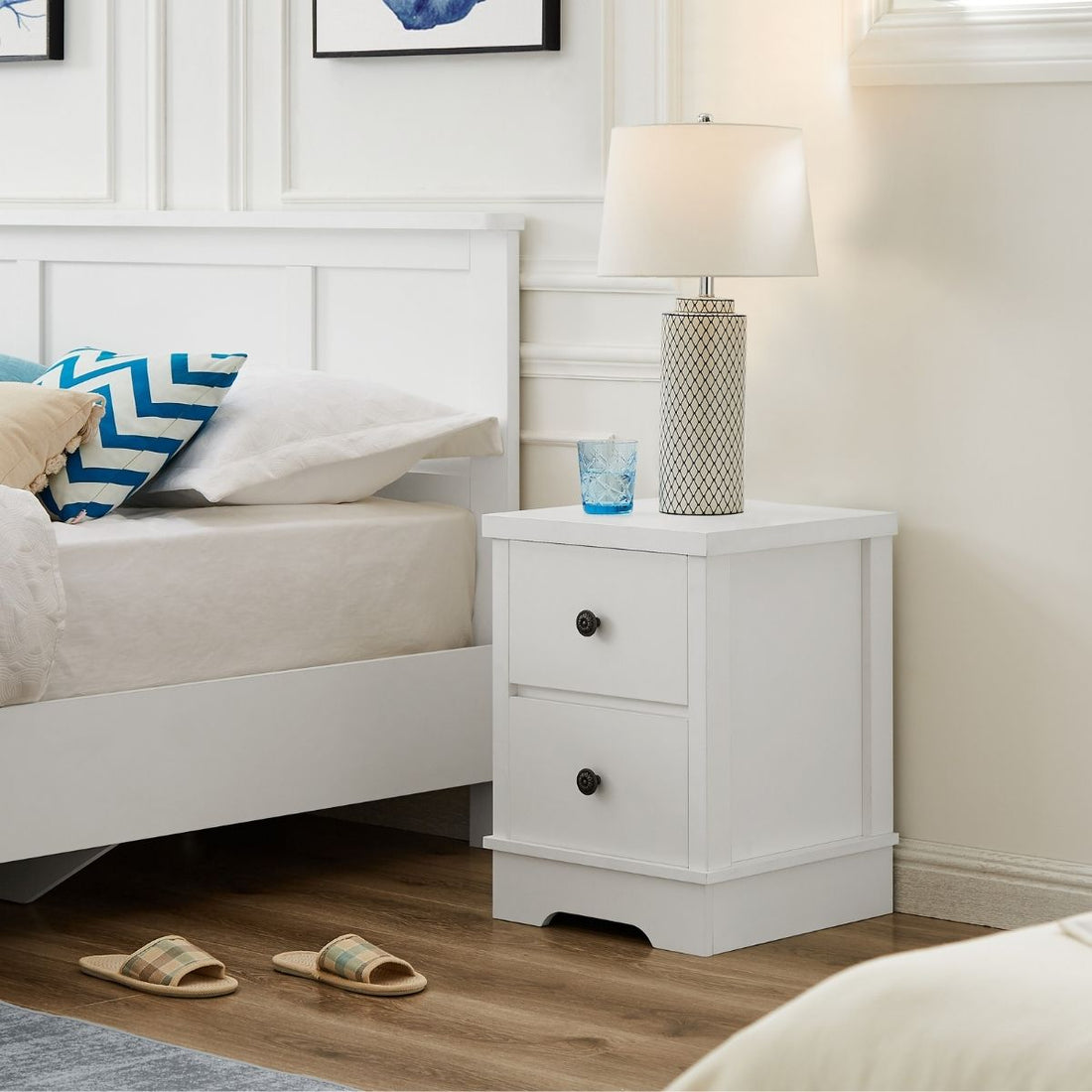 White Coastal Style Bedside Table