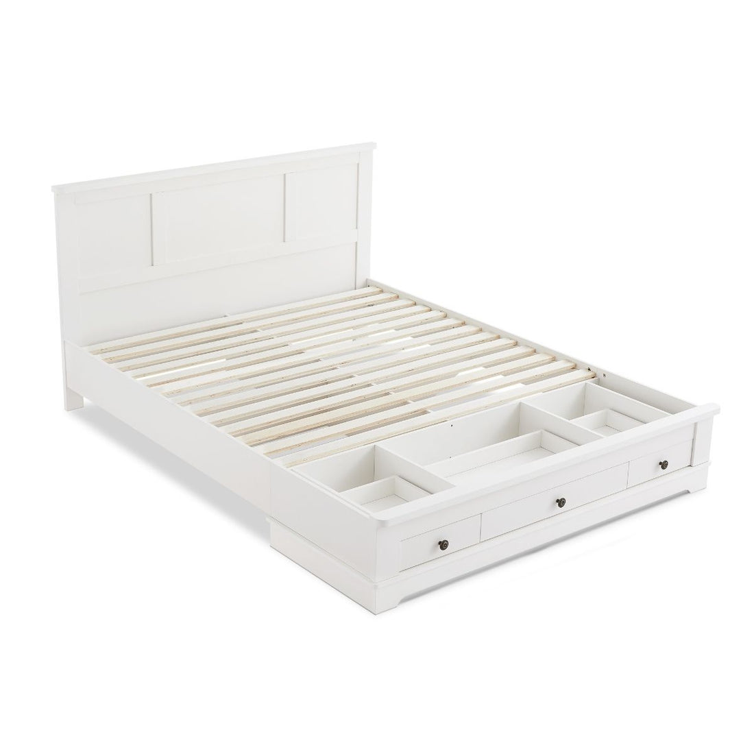 White Coastal Lifestyle Bedframe with Storage Drawers - Double