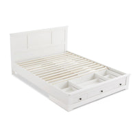 White Coastal Lifestyle Bedframe with Storage Drawers - Double