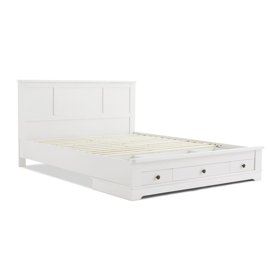 White Coastal Lifestyle Bedframe with Storage Drawers - Double