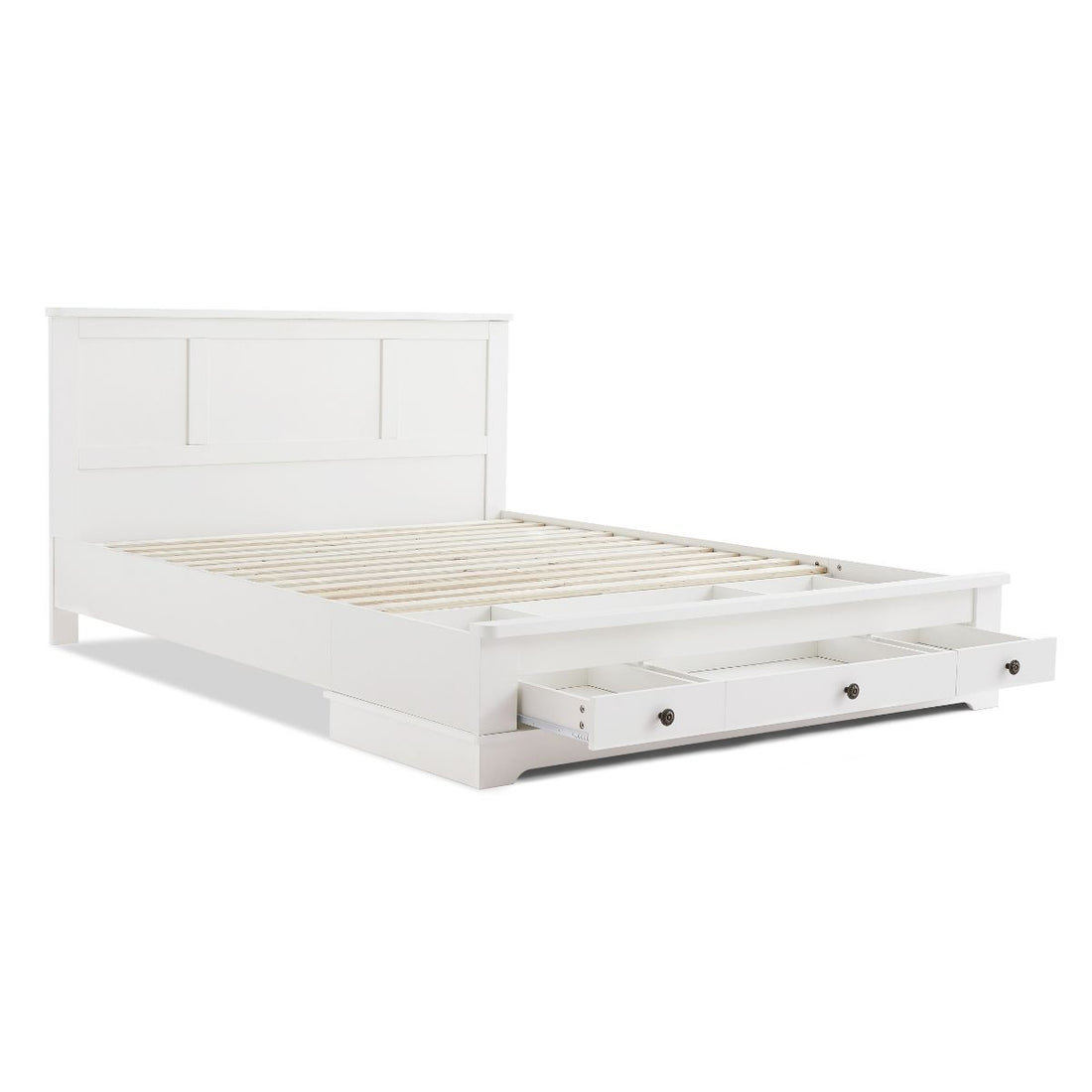 White Coastal Lifestyle Bedframe with Storage Drawers - Double