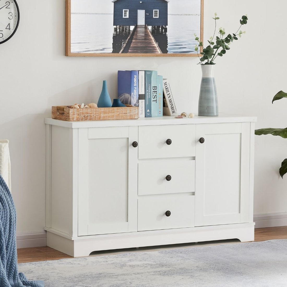 White Coastal Style Sideboard Buffet Unit