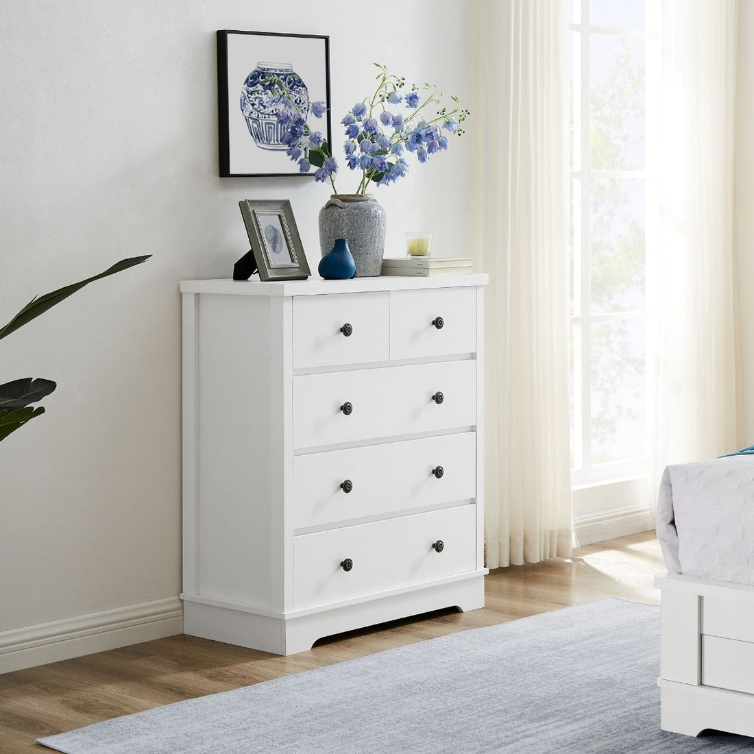 White Coastal Style Chest of Drawers Tallboy